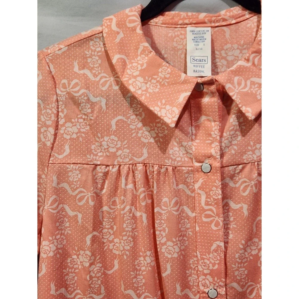 Sears Koffee Kasual House Dress 9/10 Peach Floral Coquette SnapFront Vintage USA